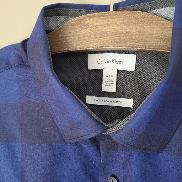CALVIN KLEIN | BNWT | Royal Blue & Black Plaid Button-Up Blouse – Women’s Medium - Picture 5 of 8